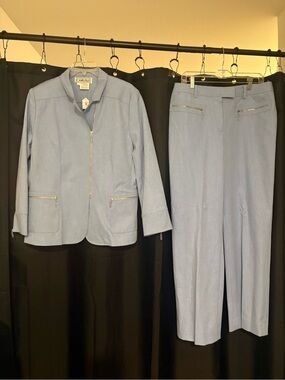 Carlisle Light Blue Women's Zip-Front Blazer & Pants Set
